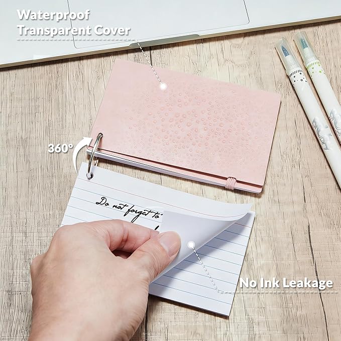 NEEWAY Ruled Index Cards with Ring 3x5 Inches, 200 Count Note Cards Lined, Flash Cards with Rings for Studying, Home and Office (Light Pink)
