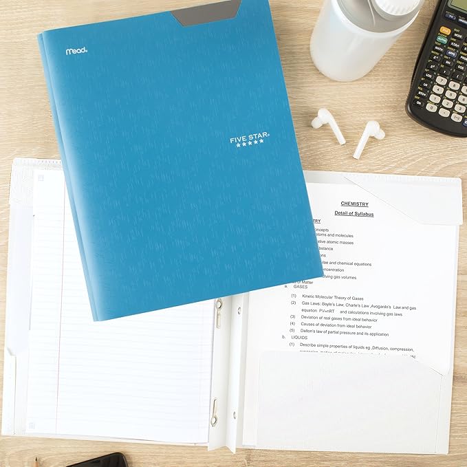 Five Star 2-Pocket Folder, Plastic Folder with Stay-Put Tabs and Prong Fasteners, Holds 8-1/2" x 11" Paper, White (72494)