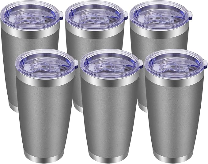 VEGOND 20oz Tumbler with Lid and Straw Stainless Steel Tumbler Cup Bulk Vacuum Insulated Double Wall Travel Coffee Mug Powder Coated Coffee Cup, Grey, 6 Pack
