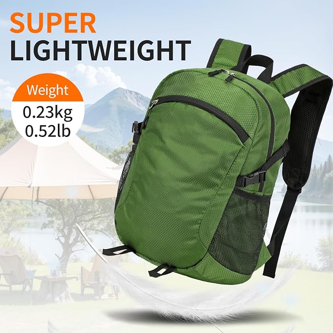 Small Hiking Backpack Travel Lightweight Hiking Packable Daypack Water-Resistant Foldable Backpacks 15L for Travel Women Men Camping (Deep Green)