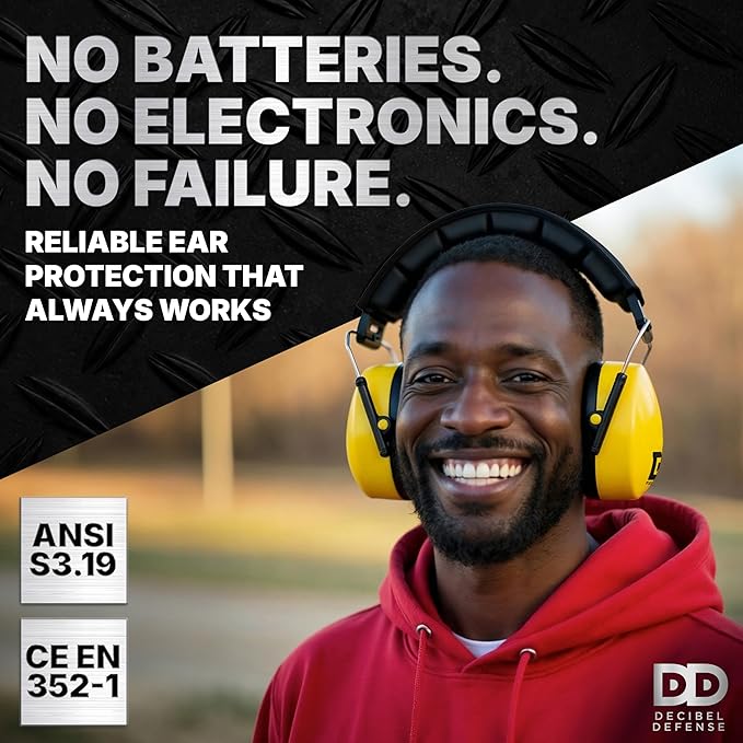 DECIBEL DEFENSE Professional Safety Ear Muffs 37dB NRR - The HIGHEST Rated & MOST COMFORTABLE Ear Protection for Shooting & Industrial Use - THE BEST HEARING PROTECTION...GUARANTEED (SAFETY YELLOW)