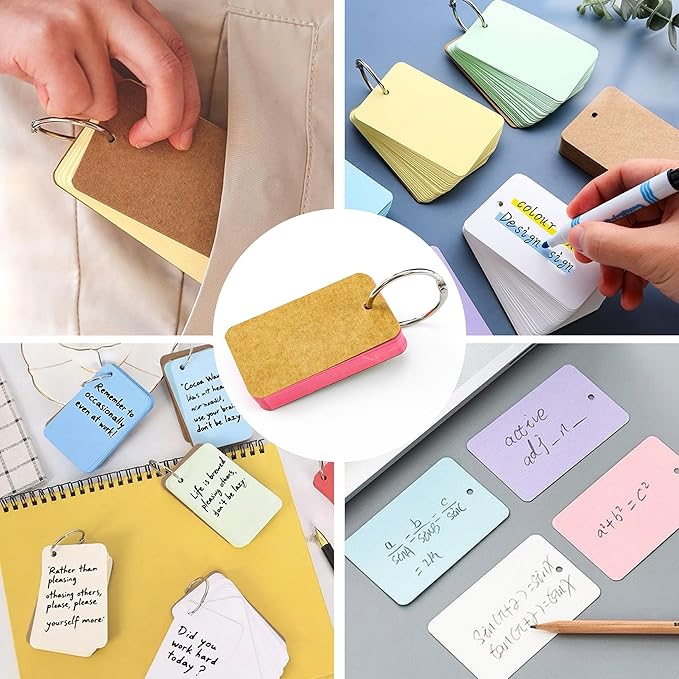 6 Pack index cards with ring flash cards for studying,300 Count,1.57 x 2.76 Inchs Flash Card，Easy Flip DIY Greeting Card Note Cards
