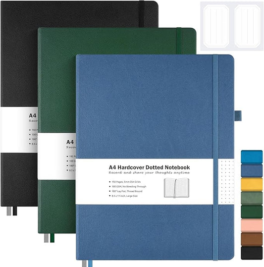 3 Pack Dotted Journal, Hardcover Notebook 8.5 x 11, Dot Grid Notebook Journal for Women, Men, Large Leather Journals for Writing, Bullet, No Bleed Thick Paper, A4 Notebooks for Work, School, Notes