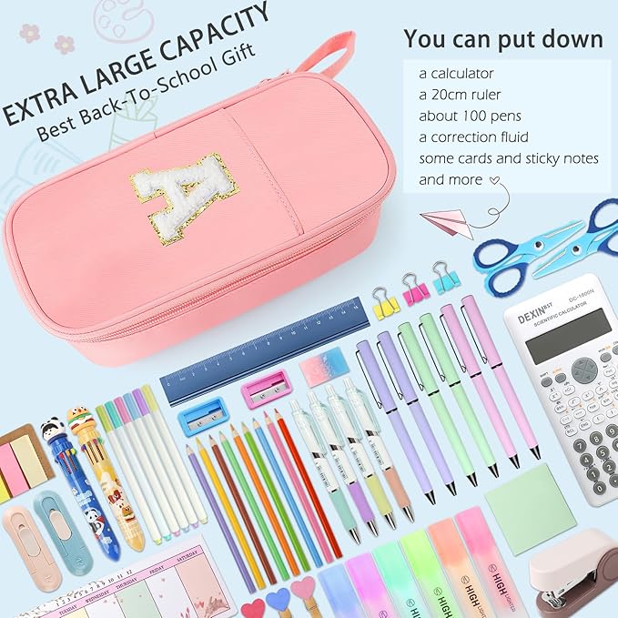 Large Pencil Case,Big Capacity Pencil Pouch,Personalized Initial Pencil Bag with smooth zipper,Multiple Pockets,Cute Aesthetic Stationery Pen Case Bag for Teen Girls College (Mint Green, O)