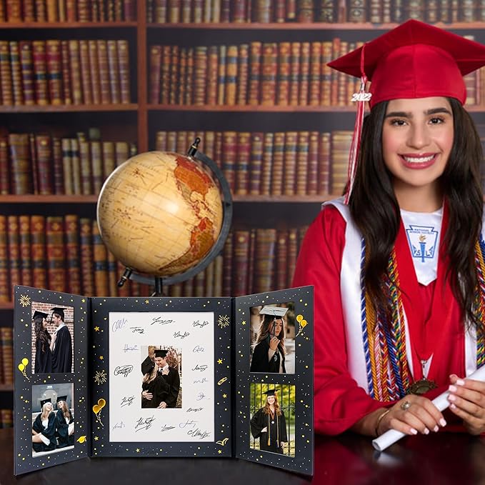 GMFrames Graduation Signature Book with Photo Display 2026 Grad Party Decorations Guest Book for Senior High School, College or University Graduation Photographs Black