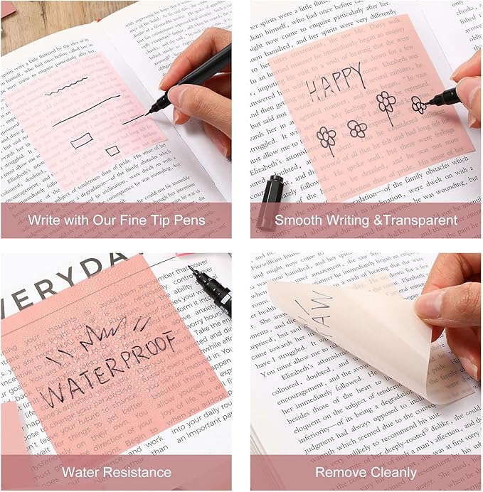 Marspark 500 Sheets Transparent Sticky Notes with Marker, 3x3 Inch See Through Sticky Notes, Self-Adhesive Translucent Clear Note Pads for Bible Journaling Memo Office School Supplies(Pink)