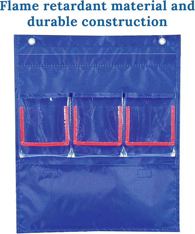 Carson Dellosa 12.75" x 15.25" Blue Deluxe Math Pocket Chart, Counting Caddy with Number, Base Ten, and Blank Cards, Straw Place Value Manipulatives, Homeschool and Classroom Organization