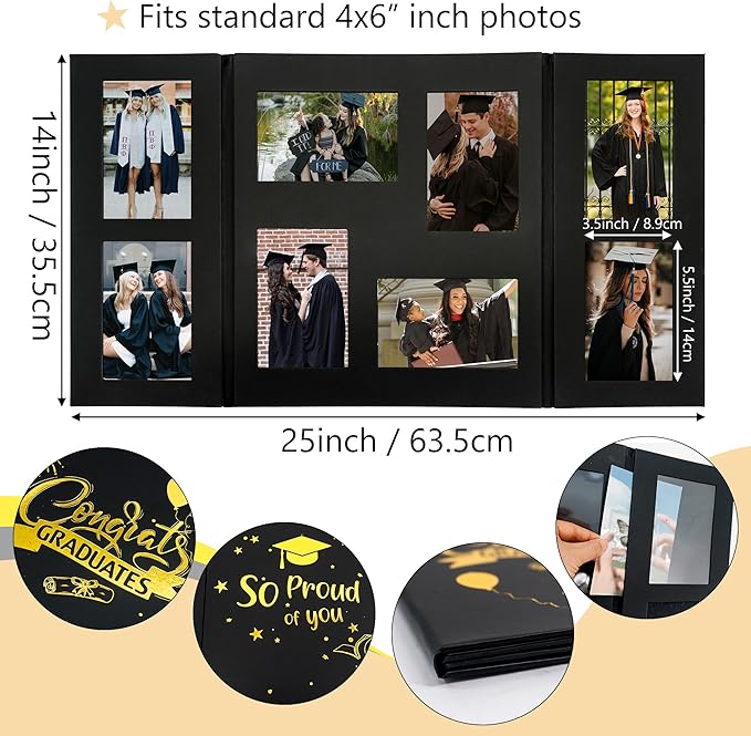 GMFrames Graduation Picture Frame Photo Display Board Multi 4"x6" Memory Portfolio Album for Senior High School, College or University Graduation Photographs Black