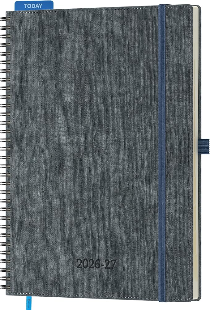 2026-2027 Planner, Daily Weekly Monthly Academic Planner, 18 Months Spiral Bound Agenda, 8.5"x11.5", Vertical Layout, Calendar Planner, Vegan Leather Soft Cover,Charcoal Gray
