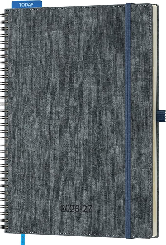 2026-2027 Planner, Daily Weekly Monthly Academic Planner, 18 Months Spiral Bound Agenda, 8.5"x11.5", Vertical Layout, Calendar Planner, Vegan Leather Soft Cover,Charcoal Gray