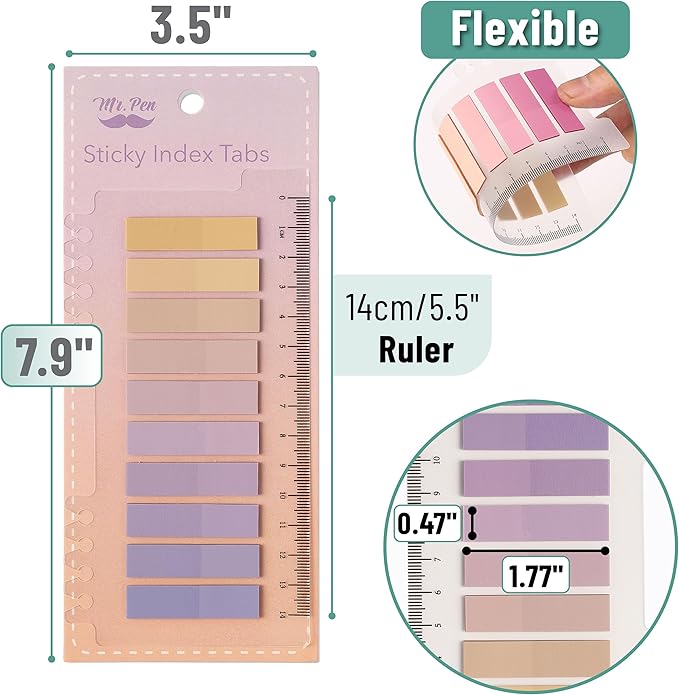 Mr. Pen- Colorful Sticky Tabs, 1600 pcs, Translucent Page Markers, Water-Resistant Book Tabs for Annotating, Bible Study, Planning, Indexing & Document Organization
