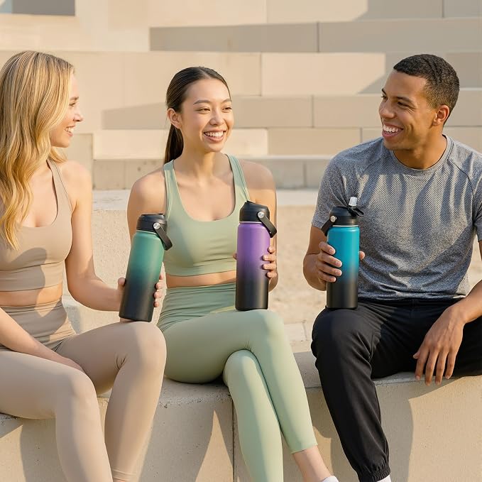 Fijinhom 18oz Insulated Stainless Steel Water Bottle, Wide Mouth Double Wall Vacuum, Silicone Straw, Sweat & Leak Proof, BPA Free Insulated Water Flask for Travel, Purple & Black
