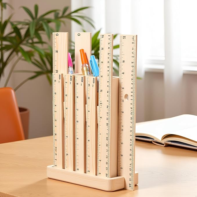 6 Pack Wooden Ruler 12 Inch Rulers, High-Quality Metric Ruler, Easy to Read, Wooden Ruler for Drawing, Home and Office, 2 Scale (30 cm)