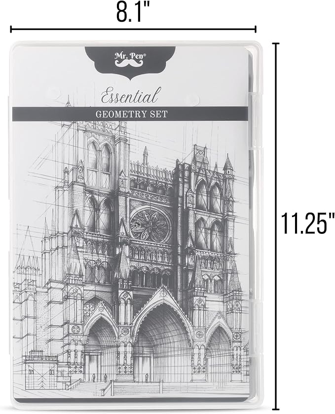 Mr. Pen- Professional Geometry Set, 15 pcs, Geometry Kit for Artists and Students, Geometry Set, Metal Rulers and Compasses, Drawing Tools, Drafting Supplies, Drafting Set, Drafting Tools and Kits