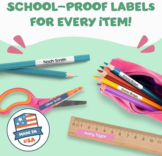 TagBuddy® Personalized Name Labels for Kids Pencils [240pcs] – Waterproof Custom Stickers for School & Daycare – Pencil Name Stickers – Stick On Name Labels for Children Pens (1.8”x0.3”)