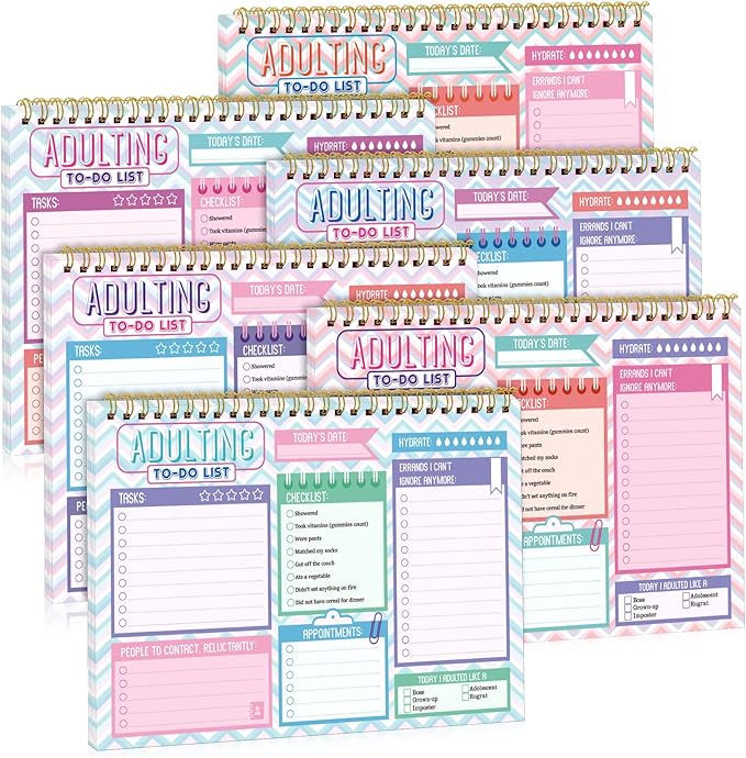 Glenmal 6 Pack to Do List Notepad Undated to Do List Notebook Daily Planner Notepad 180 Sheets for Adult Student Office School Home Supplies 7.8 x 5.2 Inch(Adorable,Adorable Color)
