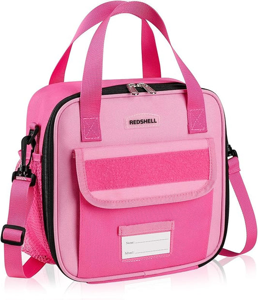 REDSHELL Tactical Lunch Box Kids, Large Insulated Lunch Bag for Girls, Cooler Lunchbag, Toddler Square Lunchbox, School Daycare Lunch Tote Pail with Water Bottle Holder Shoulder Strap, Rose Red