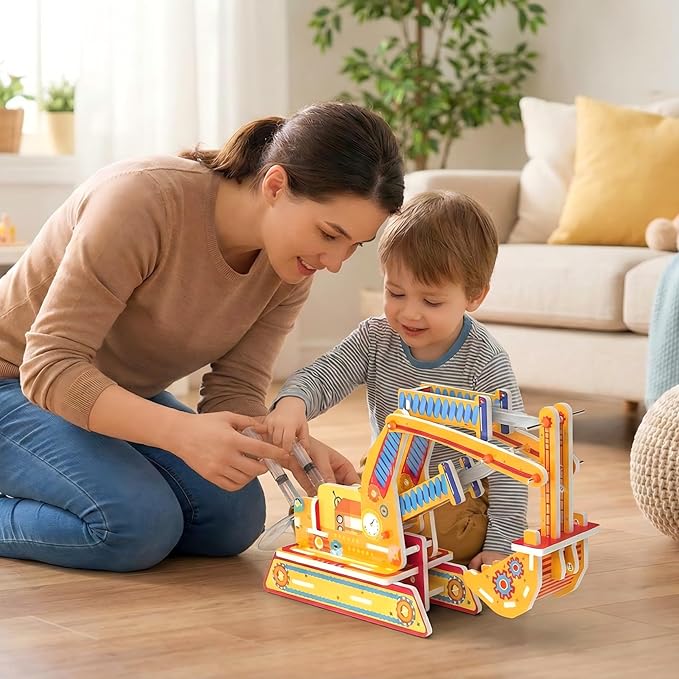 STEM Pneumatic Excavator Model Kit – DIY Science Toy for Kids, Build a Working Digging Machine with Air Pressure Syringe & Tubing