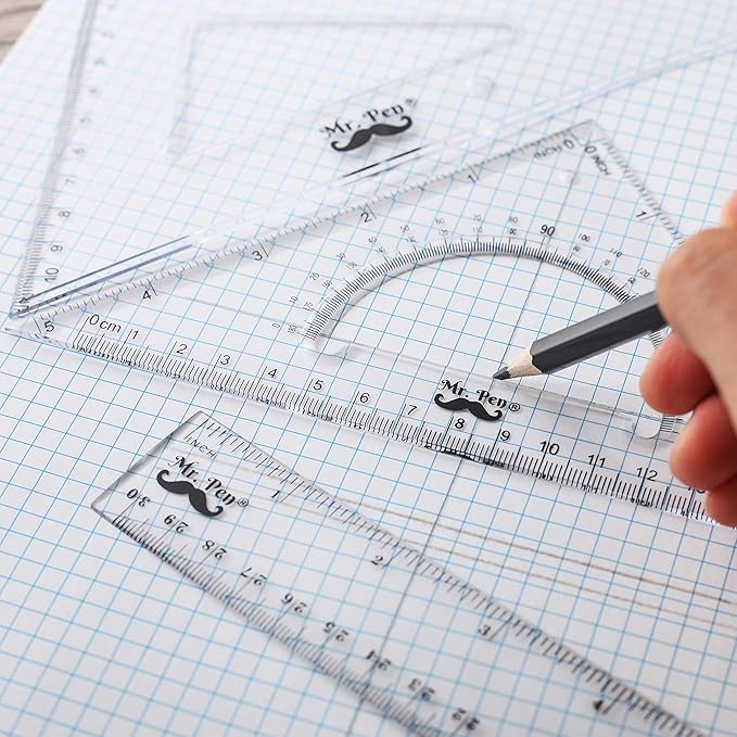 Mr. Pen Triangle Ruler, Protractor, Math Set - 3 Pack, Square Ruler, Protractor for Geometry