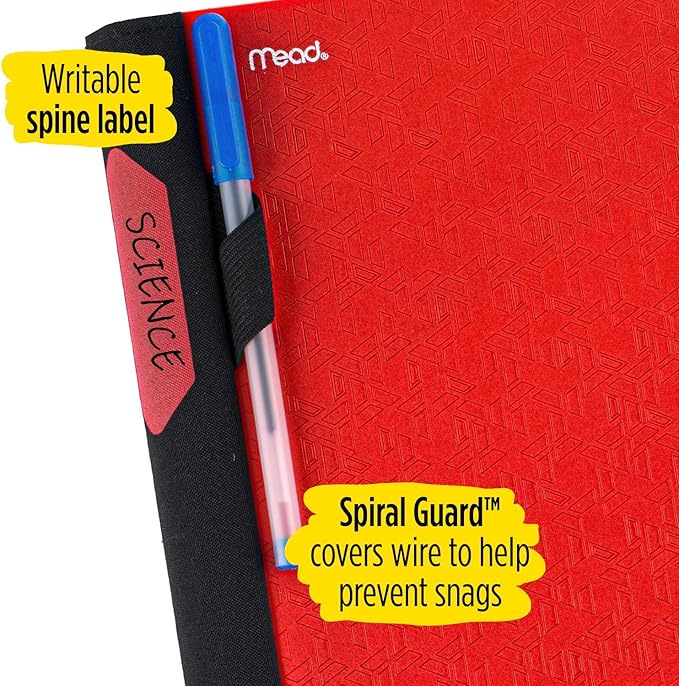 Five Star Advance Spiral Notebooks + Study App, 3 Subject, College Ruled Paper, 11" x 8-1/2", 150 Sheets, with Spiral Guard and Movable Dividers, Red, White (820111) (Pack od 6)