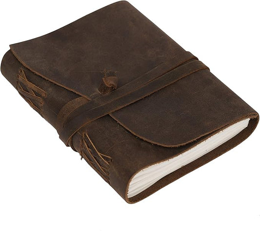 Leather Journal Travel Diary, Handmade Vintage Bound Notebook For Men & Women, Antique Finish, Genuine Buffalo Leather, Quality Unlined Paper Perfect for Notes, Art Sketchbook, 7X5 Inches, Cream