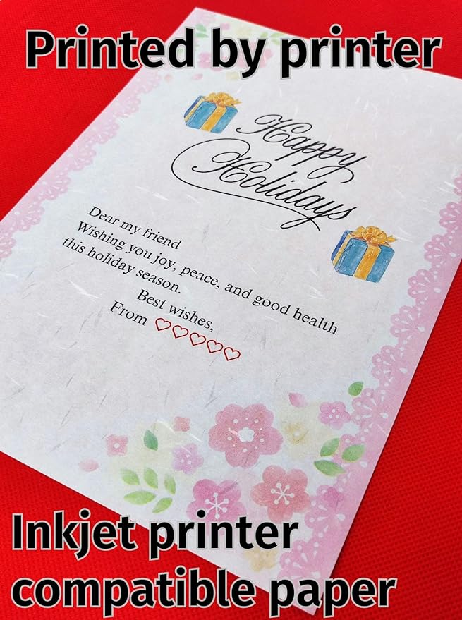 Iyo Washi Printable Stationery Paper 15 Sheets (9.7 x 6.9 inch) Made in Japan, Japanese Pink Flowers Stationery Paper, Inkjet Printer, for Letter Writing, Greeting Card