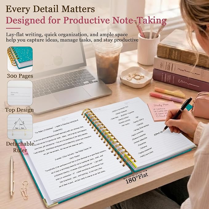 Spiral Notebook Journal 8''x 10'' 5 Subject Notebook with Dividers, 300 Pages Notebook College Ruled with Magnetic Closure, B5 Tabbed Notebooks for Work School, Sparkle Journal for Women (Cyan)