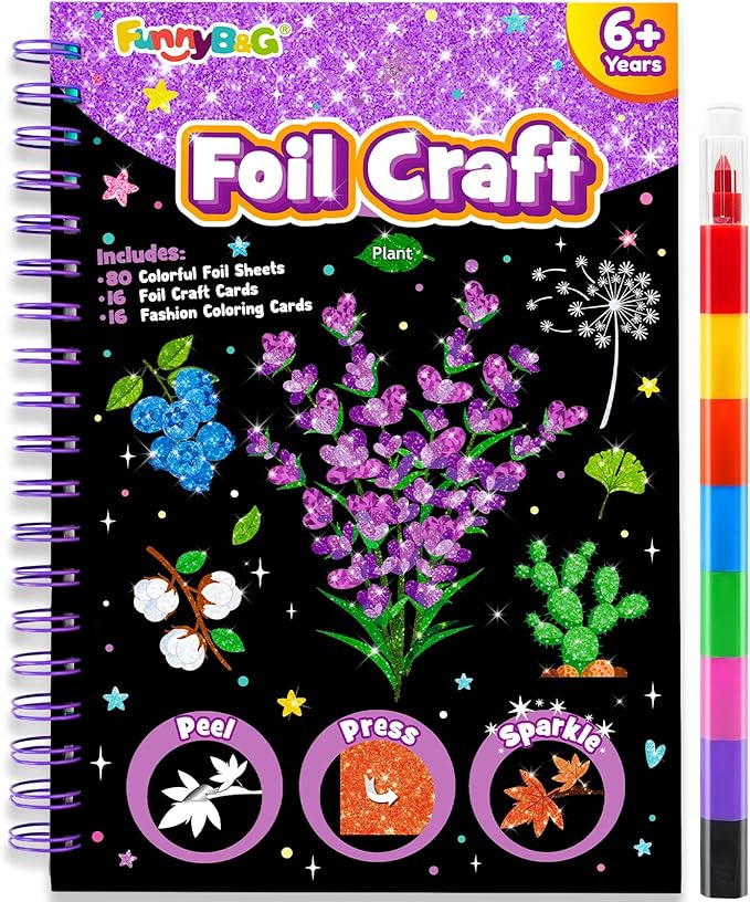 FUNNYB&G Mess-Free Foil Art Craft for Girls Ages 4-10, Kids Birthday Gift