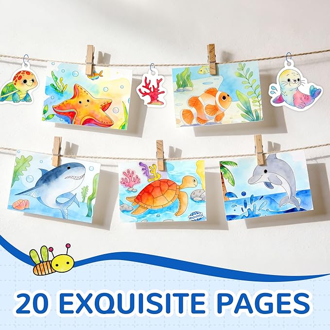 YPLUS Paint with Water Coloring Book for Toddlers, Mess Free Watercolor Painting Set with Brush, 26 Pages & 8 Color Palettes, DIY Art Craft Travel Toy Gift for Kids Ages 1-3 2-4 4-6 (Sea Animals)