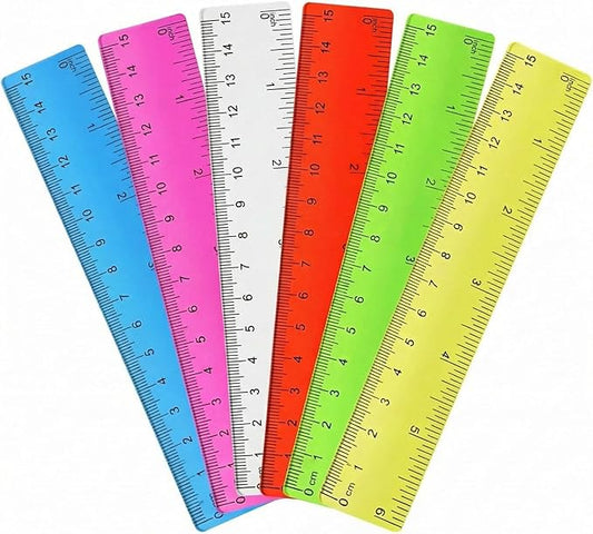 Zonon 6 Pcs 6 Inch Ruler Bulk Colorful Plastic Flexible Straight Metric Rulers with Centimeters and Inches Drafting Measuring Tool for Classroom School Students Education
