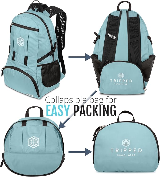 Travel Backpack- Foldable Collapsible Lightweight Backpack for Travel (Teal) 35 liters