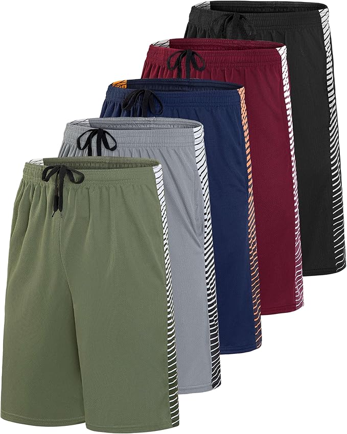 Real Essentials 5 Pack: Boys' Mesh Basketball Athletic Shorts with Pockets – Teen Kids Youth Quick Dry Soccer Running Gym