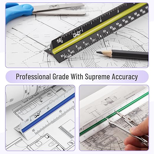 Mr. Pen- Architectural Scale Ruler, 12 Inch, 2 Pcs, Black & White, for Blueprints, Contractor, Architect, Drafting
