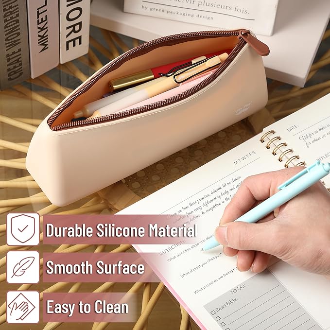 Mr. Pen- Silicone Pencil Case Pouch, Warm Beige, Aesthetic Triangular Design, Multipurpose, Aesthetic Pencil Case Small, Silicone Makeup Bag