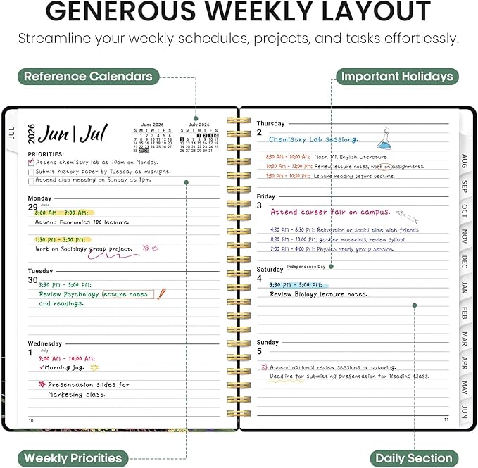 Planner 2026-2027, Academic Year Weekly and Monthly Calender Planner, from Jul 2026 - Jun 2027, Spiral Bound School Planning Book, Perfect for Teacher, Student, Women & Men, A5 (6.3" x 8.5"), Forest Myth