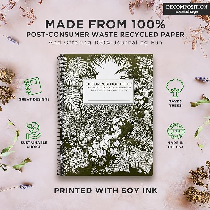Decomposition Jaguar College Ruled Spiral Notebook - 9.75 x 7.5 Journal with 160 Lined Pages - 100% Recycled Paper - Cute Notebooks for School Supplies, Home & Office - Made in USA