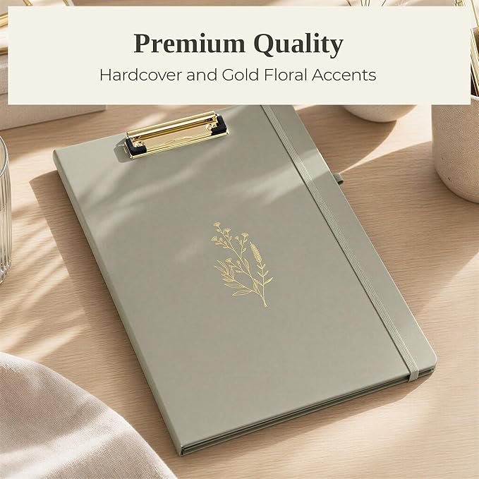 Aesthetic Clipboard Folio with Refillable Lined Notepad & Interior Pocket – Cute Padfolio/Legal Pad Holder for Women – Easily Organize Notes at Work, School, or Home