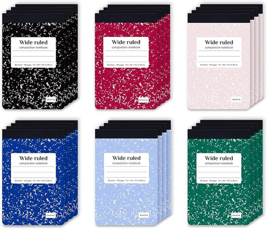 ONAVIA Small Composition Notebook Bulk, Wide Ruled, 160 Pages, Assorted