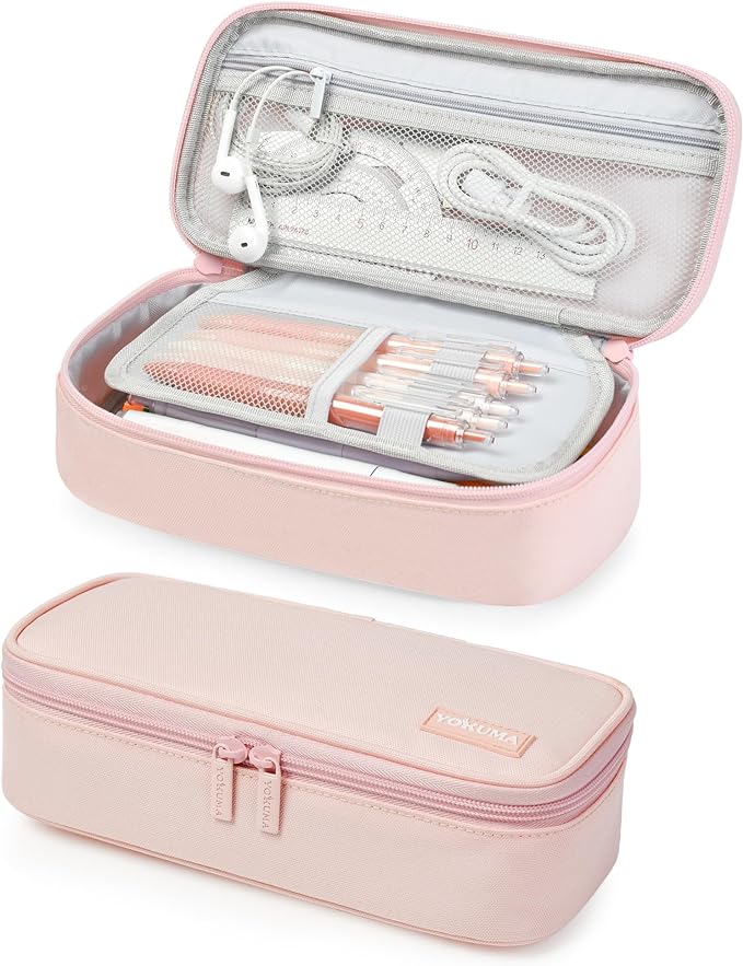 YOKUMA Pencil Case,Large Capacity Pencil Pouch,Aesthetic Zipper Pencil Box, Back to School Supplies for College Student Teen Adults,Travel Essentials,Electronic Cable Organize
