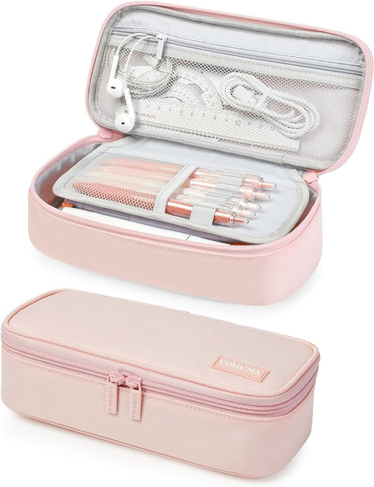 YOKUMA Pencil Case,Large Capacity Pencil Pouch,Aesthetic Zipper Pencil Box, Back to School Supplies for College Student Teen Adults,Travel Essentials,Electronic Cable Organize