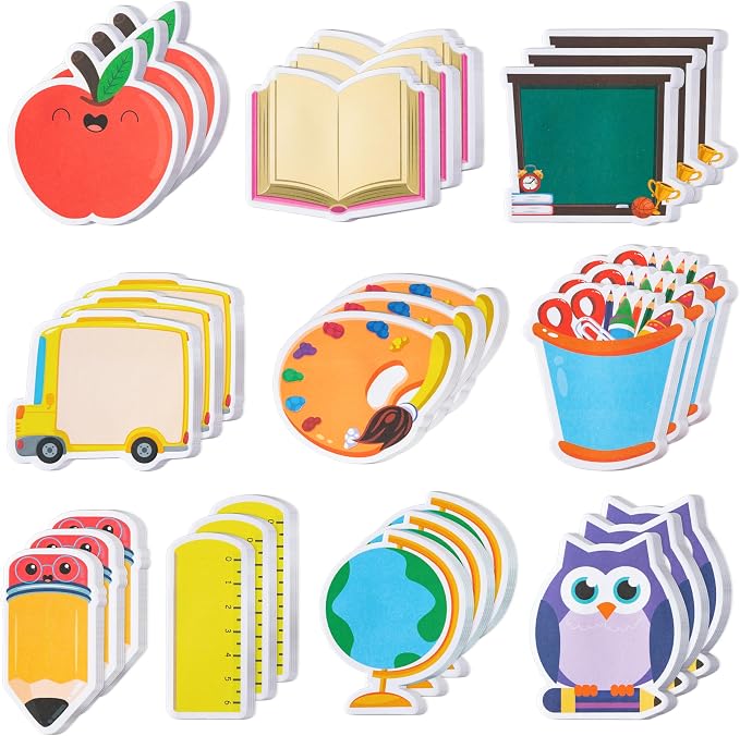 Xqumoi 600Pcs Back to School Sticky Notes Pencil Ruler Book Blackboard Palette Owl Shaped Self-Adhesive Writing Memo Pad for Kids Teens School Classroom Office Home Daily Reminders Notepad Supplies