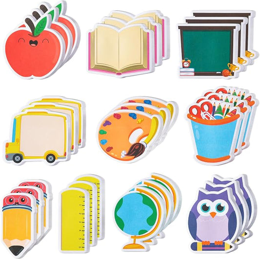 Xqumoi 600Pcs Back to School Sticky Notes Pencil Ruler Book Blackboard Palette Owl Shaped Self-Adhesive Writing Memo Pad for Kids Teens School Classroom Office Home Daily Reminders Notepad Supplies