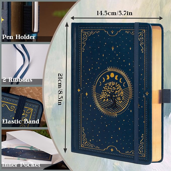 TIEFOSSI Tree of Life Journal, A5 Dotted Journal for Women Men, Dot Aesthetic Notebook with 190 Numbered Pages, Hardcover Vegan Leather Journals with Bookmark, 160 GSM Thick Paper