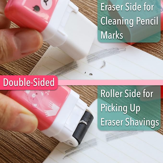 Mr. Pen- Eraser with Cover and Roller, 6 Pack, Animal Theme, Cute Erasers for Kids
