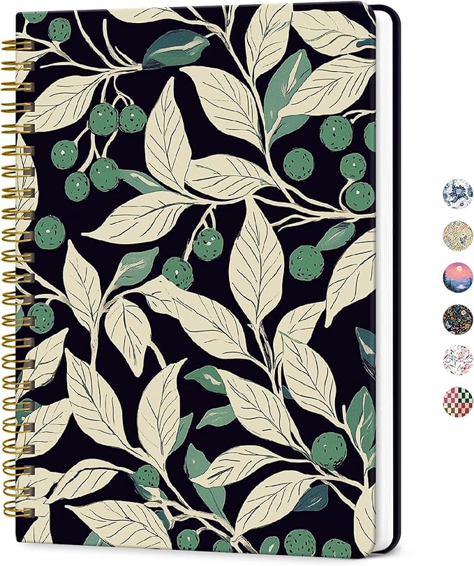 ZOTIA Lined Spiral Journal for Women, A5 Cute Hardcover College Ruled Notebook for Work, School & Note Taking, Aesthetic Writing Journal, 140 Pages (5.8" x 8.3"), Botanic Berry