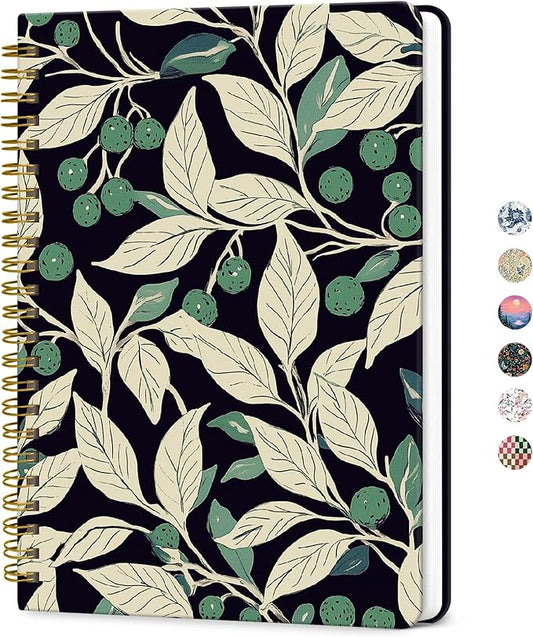 ZOTIA Lined Spiral Journal for Women, A5 Cute Hardcover College Ruled Notebook for Work, School & Note Taking, Aesthetic Writing Journal, 140 Pages (5.8" x 8.3"), Botanic Berry