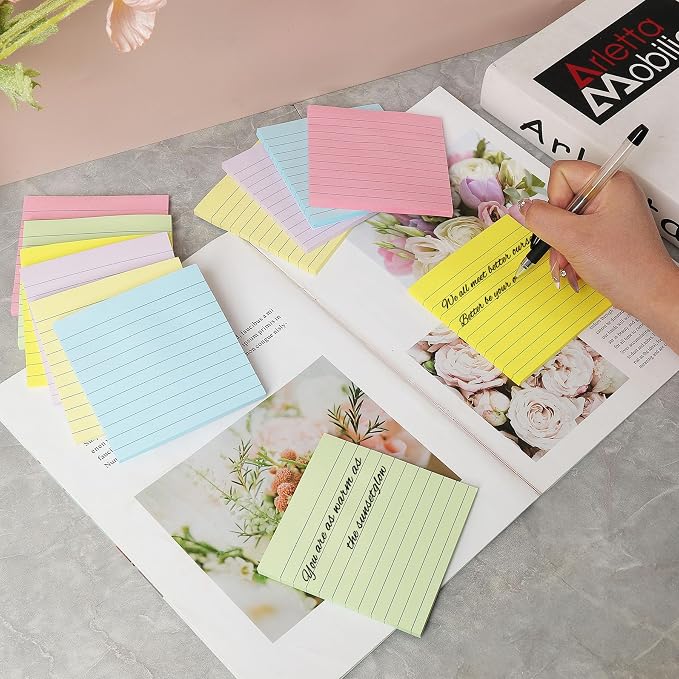 12 Pack Lined Sticky Notes 4x4 in, Pastel Colors Self- Stick Note Pads Its