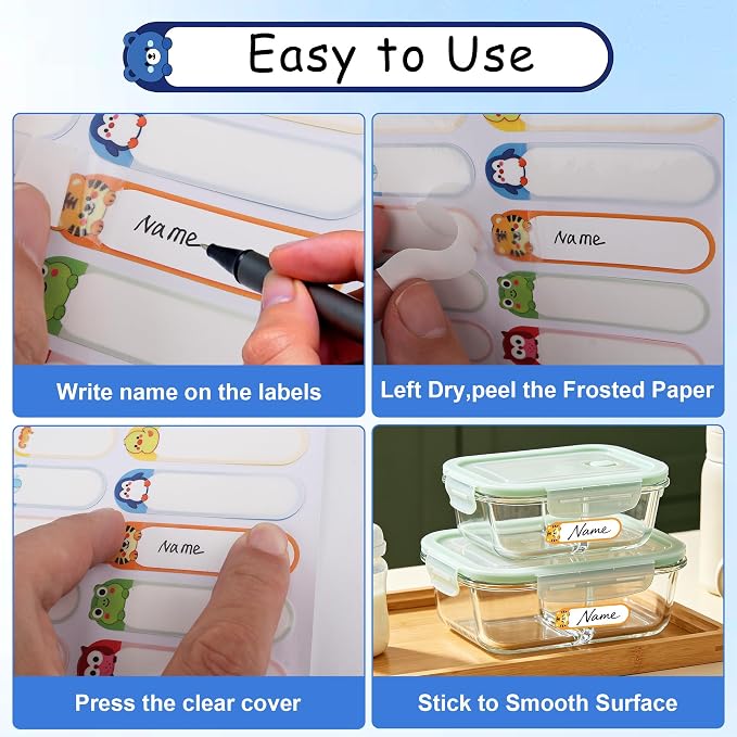 Name Labels for Kids Stuff Daycare, Labels for School Supplies Waterproof Name Tag Stickers, 320 Pcs Washable Bottle Labels, Self-Adhesive Tag Stickers for School Essentials, Self-Laminating Write-on
