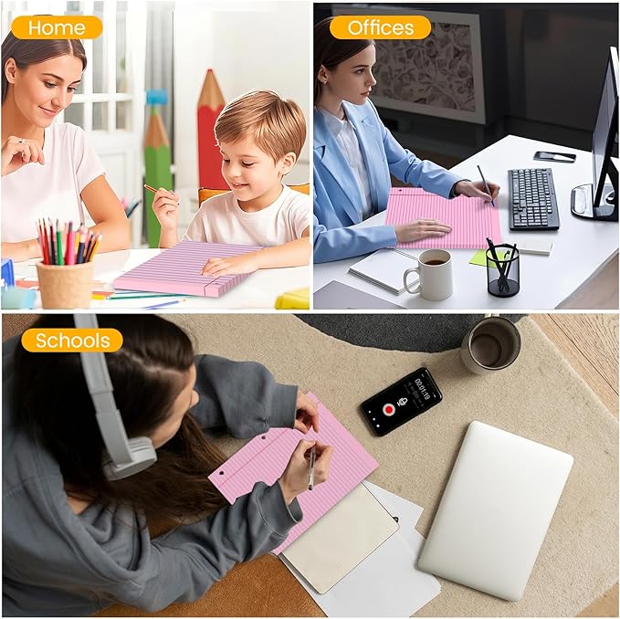 Pink Loose Leaf Paper 200 Sheets Colored Filler Paper 2 Pack 8 * 10.5 College Ruled 3-Hole Punched Paper for 3-Ring Binders Notebook Lined 8" x 10.5"