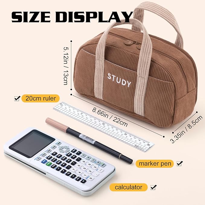EASTHILL Corduroy Hand-held Pencil Case Large Cute Pencil Pouch Stationery Pen Bag for Teen Girls-Brown